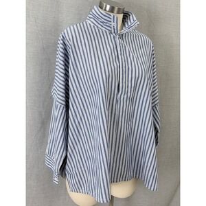 Voyageur by MerSea Emerson Pop-Up Collar Top Blue Stripe L/XL Cotton